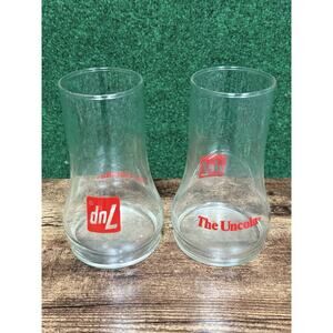 7UP The UnCola Upside Down Drinking Glasses Set of 2 - Vintage 1970’s